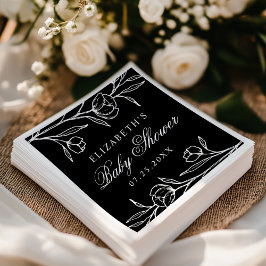 Skissade svartvita blommiga baby shower pappersservett