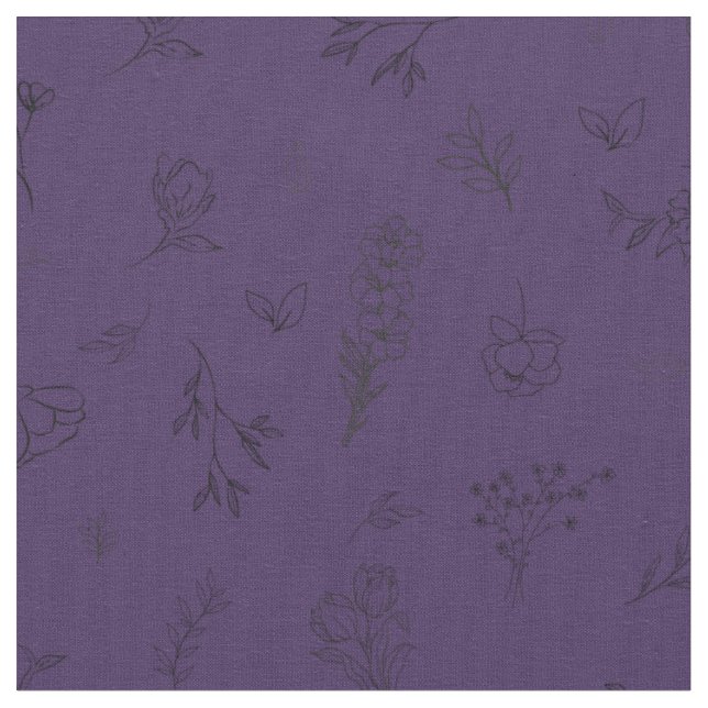 Skissade vildblommor på mörklila tyg (Närbild)