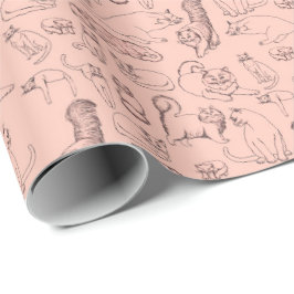 Skissar av rosa slående in papper för katter presentpapper