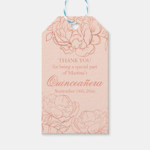 Skissar den guld- blommigten för elegant rosa ros presentetikett