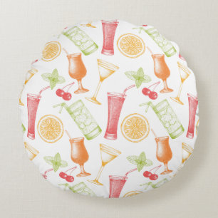 Skissat coctailmönster rund kudde