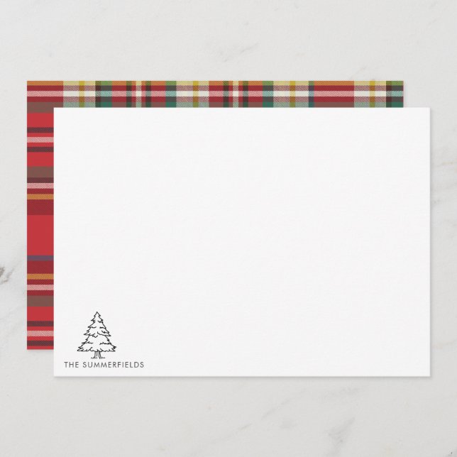 Skisserad julgran Monogram Jul Familj Anteckningskort (Fram/baksida)