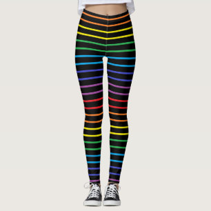 Skisserad regnbågerandsvart leggings