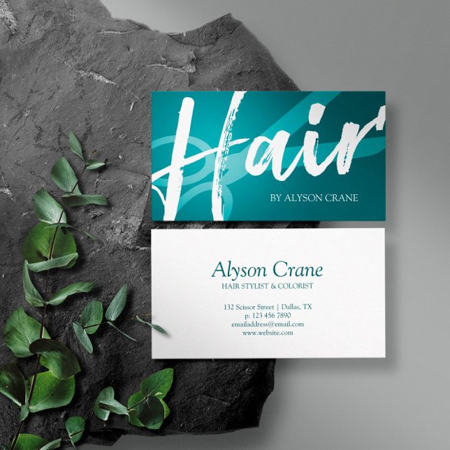 Skissor och penselskript | Cyan | Hair Stylist Visitkort (Skapare uppladdad)
