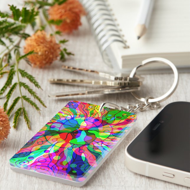 Skitning av fantasy Art - Abstrakt Neon Shift 1 Nyckelring (Högra Framsidan)