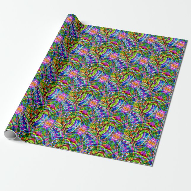 Skitning av fantasy Art - Abstrakt Neon Shift 3 Presentpapper (Utrullad)