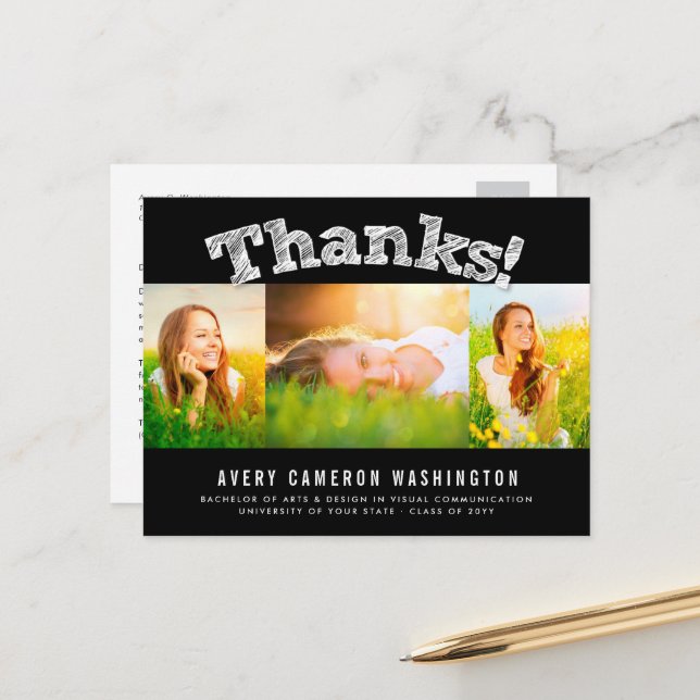 Skittades tack för Multi 3 Photo Studenten Tack Vykort (Fram/Back In Situ)