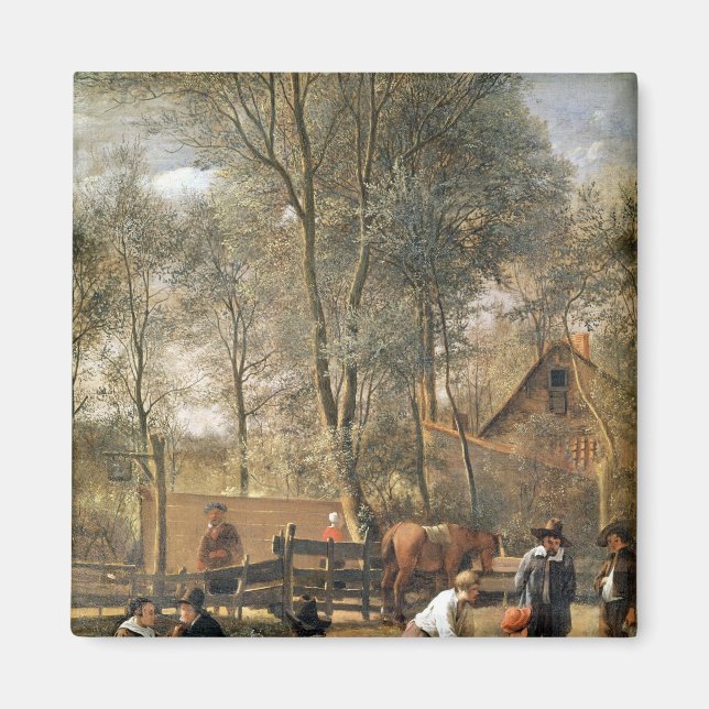 Skittelspelare utanför Inn, c.1660-63 Magnet (Framsidan)