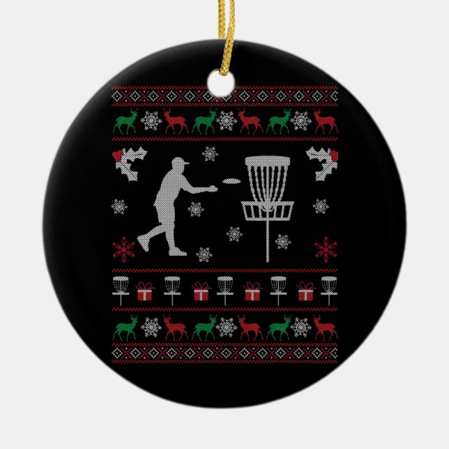 Skiva Golf Ugly jul Sweater Gift for Disk Julgransprydnad Keramik (Framsidan)