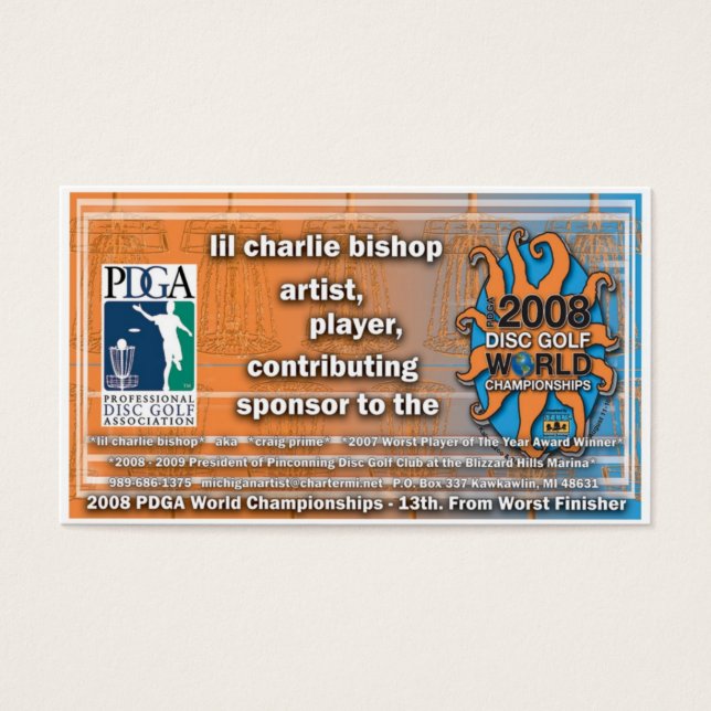 skiva golfer Craig Prime's WORLDS 2008 debut Visitkort (Framsidan)