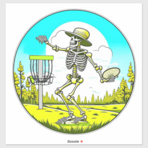 Skiva Golfing Skeleton i Hat Retro Klistermärken