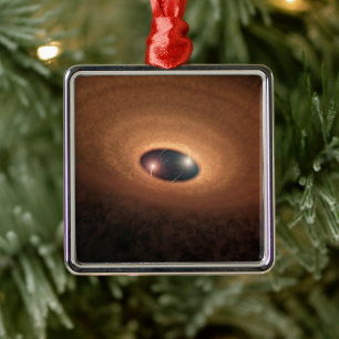 Skiva med dammhaltigt material som läcker från stj julgransprydnad metall