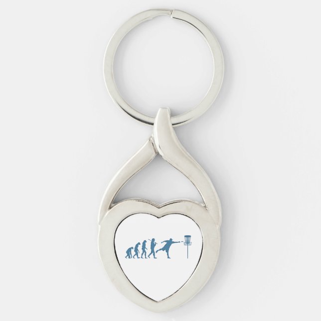 Skivans Golf Evolution - Roligt Gift for Disk Golf Twisted Heart Silverfärgad Nyckelring (Framsidan)
