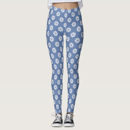 Skivblått med vit Daisy Mönster Leggings