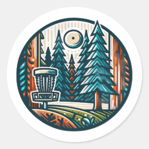 Skivgolf i Skogen Retro Vibe Art Runt Klistermärke