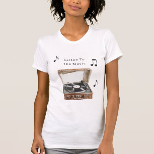 Skivinspelare Musiknoter T Shirt