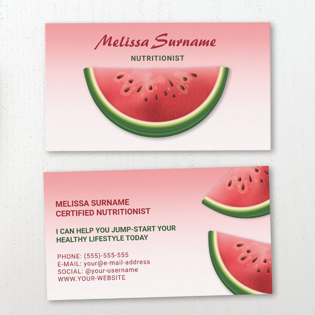 Skivor av rosa vattenmelon dietist nutritionist visitkort (Skapare uppladdad)