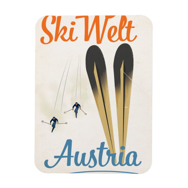 Skiwelt Austria skidreseaffisch Magnet (Vertikal)