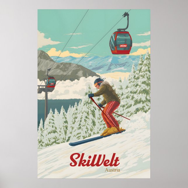 SkiWelt Österrike Skidort Resa Affisch (Framsidan)
