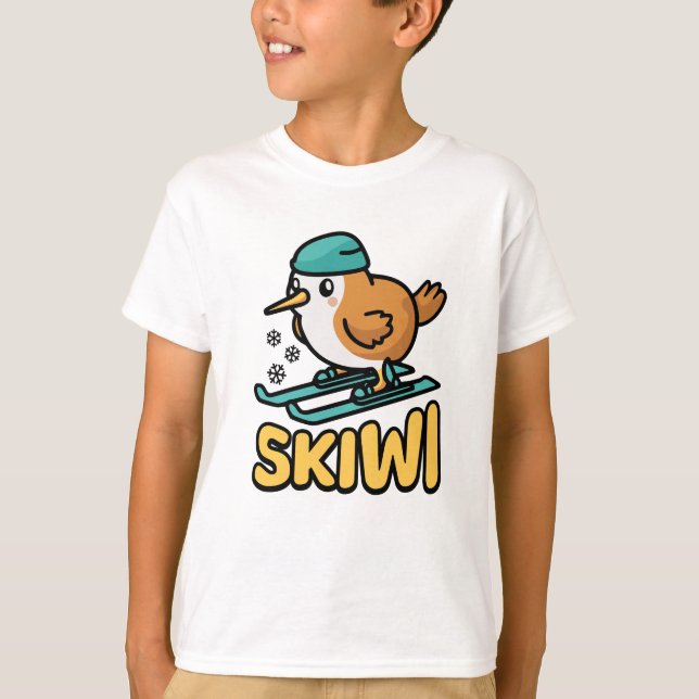 Skiwi! Cute Skiing Kiwi Pun T Shirt (Framsida)