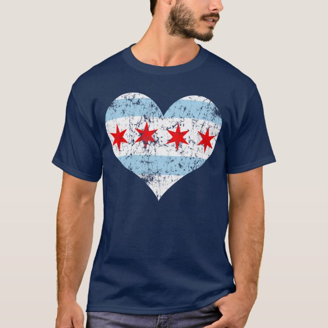 Skjorta för Chicago flaggahjärta t Tee Shirt (Framsida)