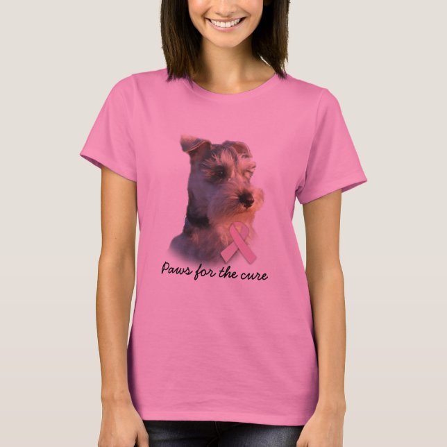 Skjorta för damer för miniatyrSchnauzerbröstcancer Tee Shirt (Framsida)