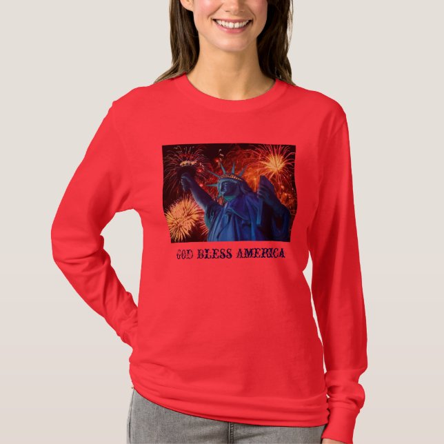 Skjorta för damfrihetlångärmad tee shirt (Framsida)