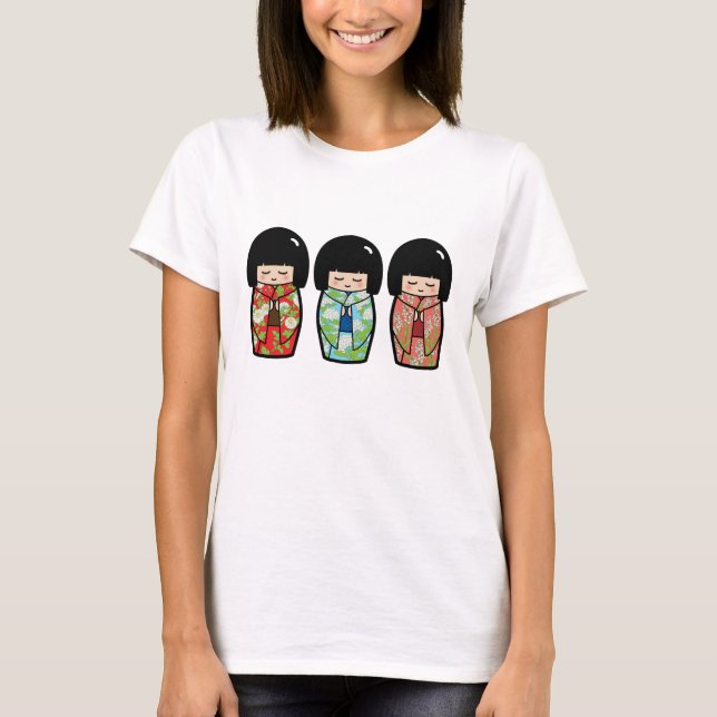 Skjorta för docka för Kawaii Kokeshi Trio japansk T-shirt (Framsida)