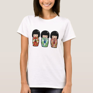 Skjorta för docka för Kawaii Kokeshi Trio japansk Tee