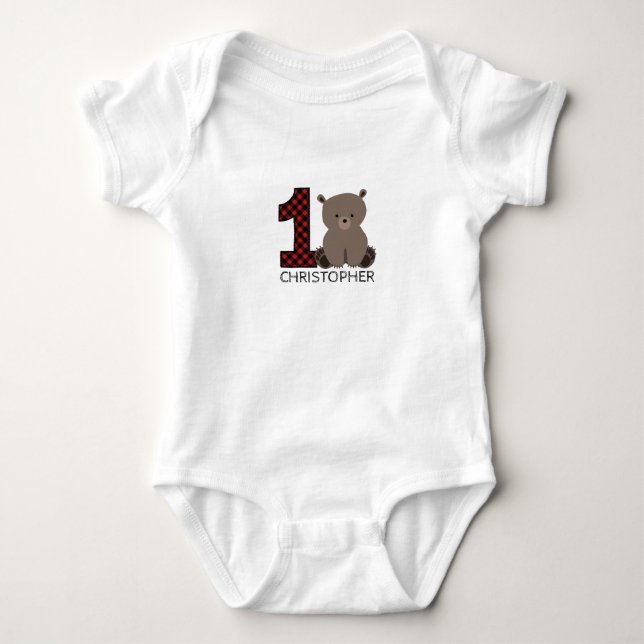 Skjorta för födelsedag för babybjörnpläd första t-shirt (Framsida)
