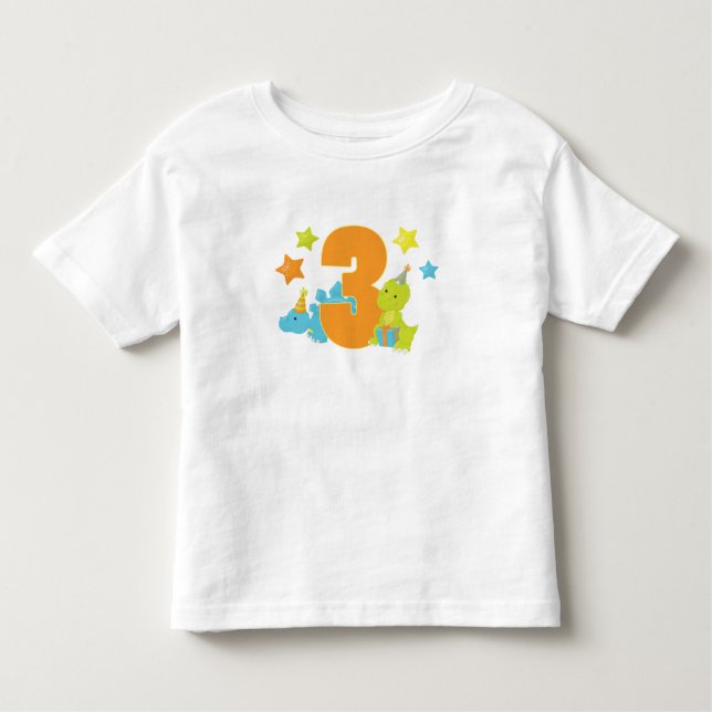 Skjorta för födelsedag för babyDinosaurs tre årig T Shirt (Framsida)