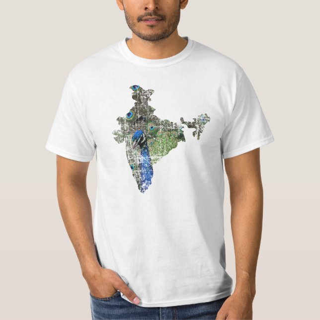 Skjorta för Indien påfågelkarta T Shirt (Framsida)