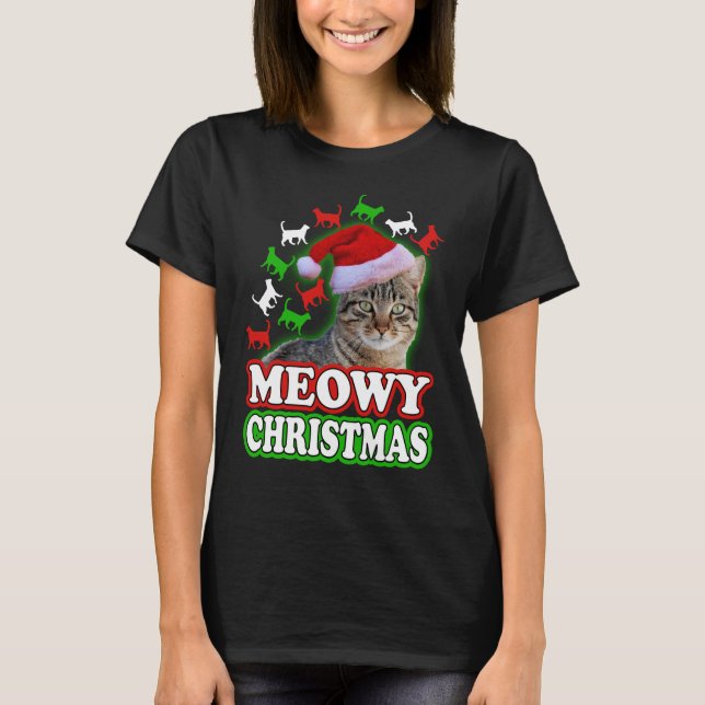 Skjorta för katt för Meowy jul rolig Tee Shirt (Framsida)