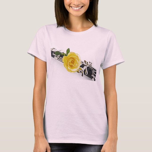 Skjorta för klarinettgul rosblomma t shirt (Framsida)
