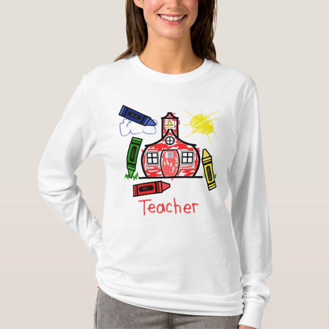 Skjorta för lärare T - Schoolhouse och kritor Tee (Framsida)
