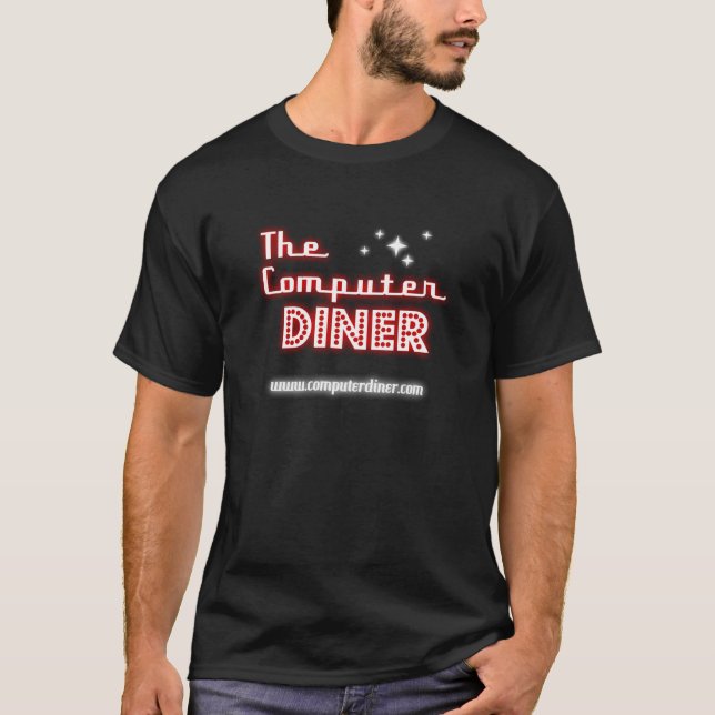 Skjorta för logotyp för datormiddagsvart tee shirt (Framsida)