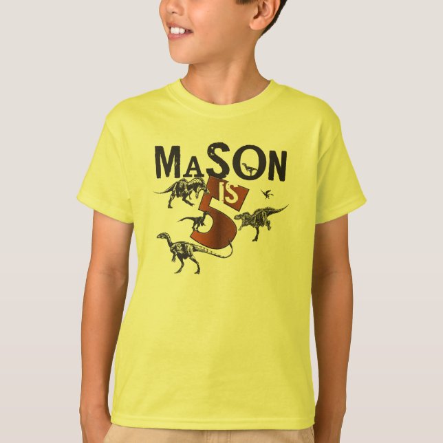 Skjorta för MasonDinosaurfödelsedag Tee Shirt (Framsida)