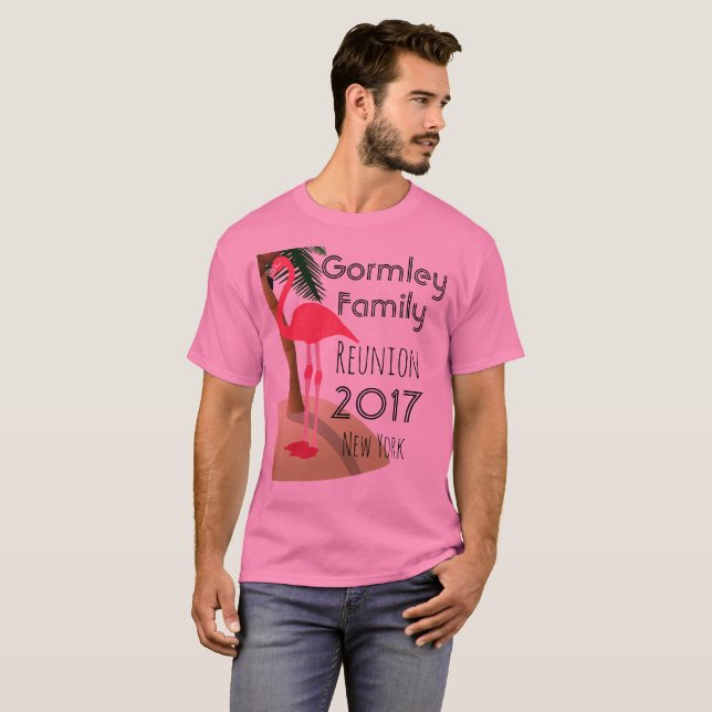 Skjorta för möte för familj för Flamingopalmträd Tee Shirt (Hel framsida)