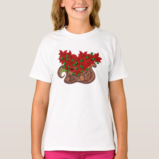 skjorta för poinsettaSleighlångärmad T-shirt (Framsida)