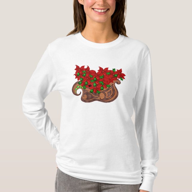 skjorta för poinsettaSleighlångärmad Tröja (Framsida)