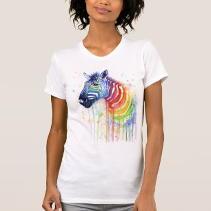 Skjorta för sebraregnbågevattenfärg tee shirt