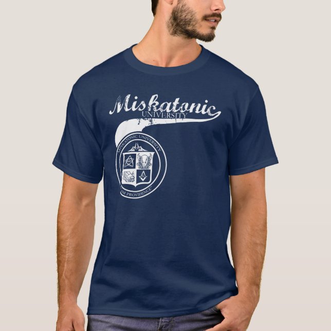 Skjorta för SwooshMiskatonic universiteten på mörk Tee Shirt (Framsida)