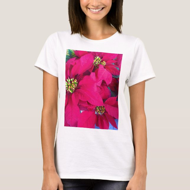 Skjortor av poinsettias för kvinnor tee shirt (Framsida)