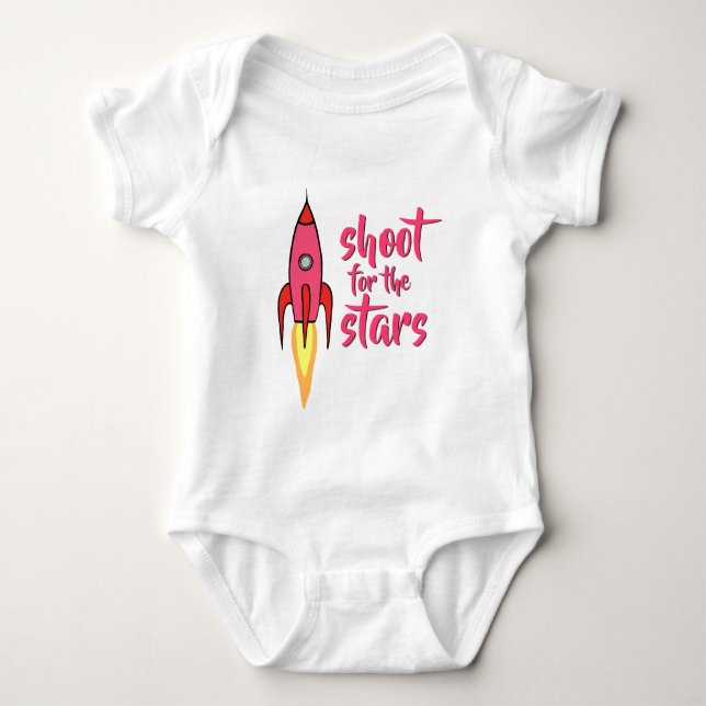 Skjut för Stars Cute Rocket Inspirational Girl T Shirt (Framsida)