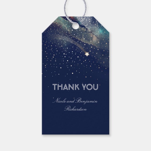 Skjut Star Navy och Guld Night Bröllop Presentetikett (Framsidan)