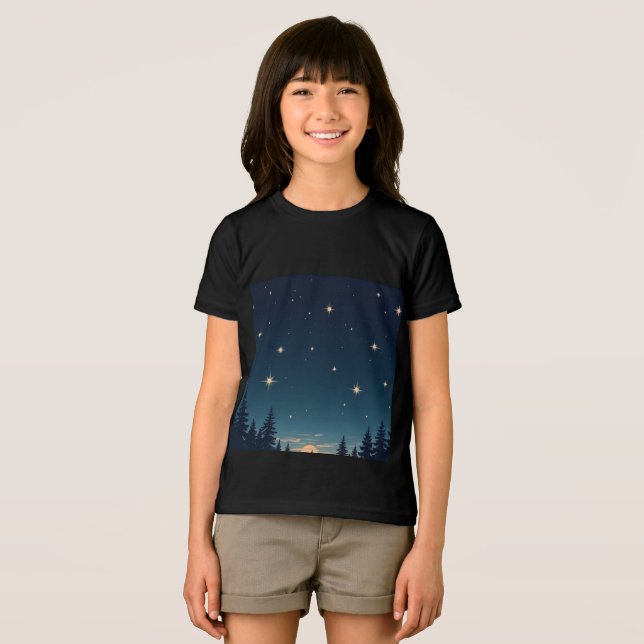 skjuta stjärna t-shirt nattetid himmel (Framsida Full)