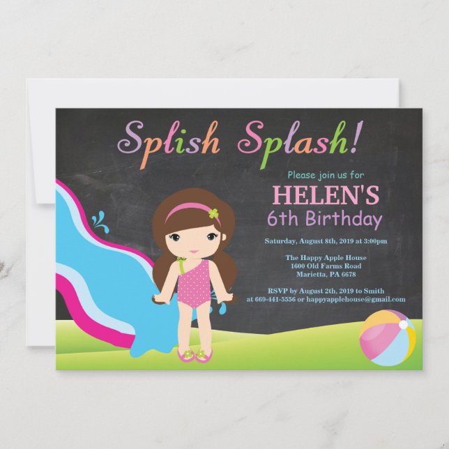 Skjutbar Bassäng-Födelsedagsfest i Vatten- Inbjudningar (Framsida)