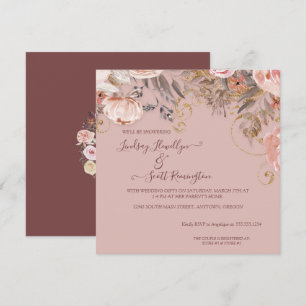 Skjutbar Blommigt Foliage Ro Guld Boho Par Shower Inbjudningar