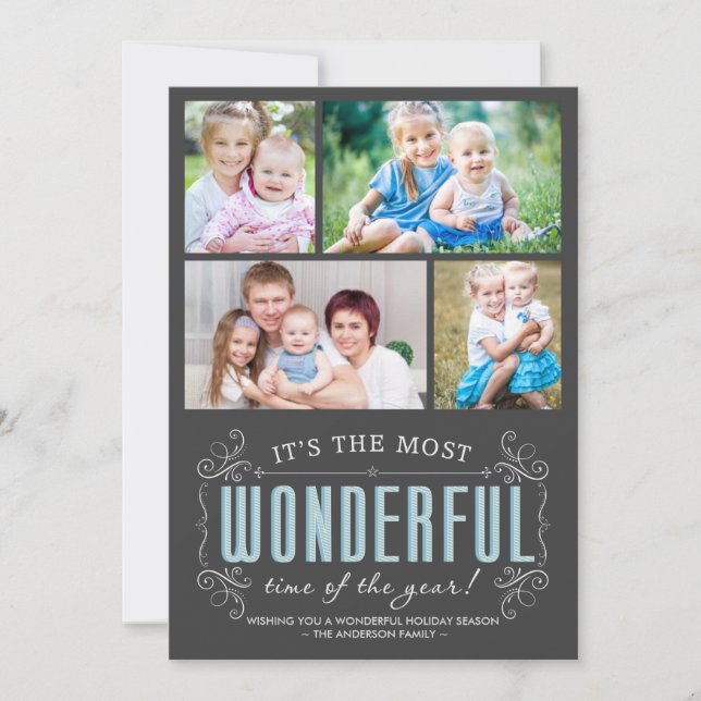 Skjutbart kort för Helgdag med 4 foton i kalkkort (Framsida)