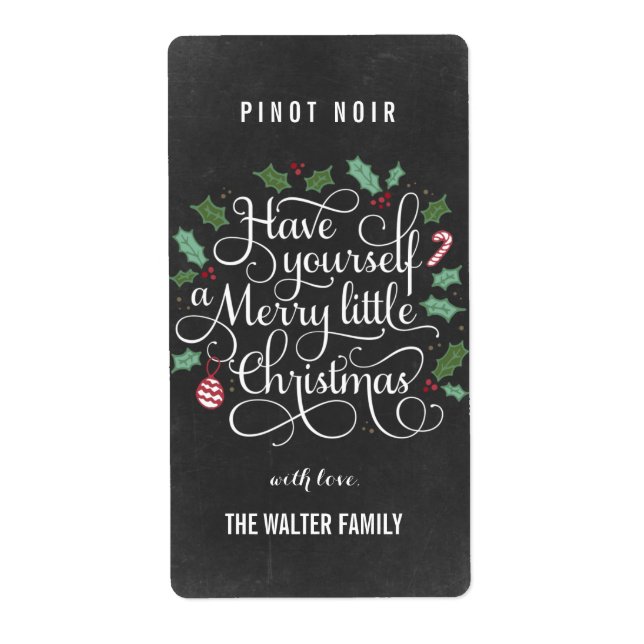 Skjutbordsetiketter för lilla julen Vin Flaska Fraktsedel (Framsidan)